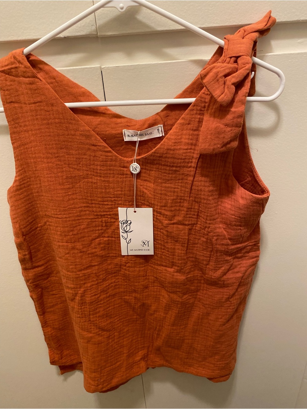 Tie-Shoulder Sleeveless Blouse in Rust Orange